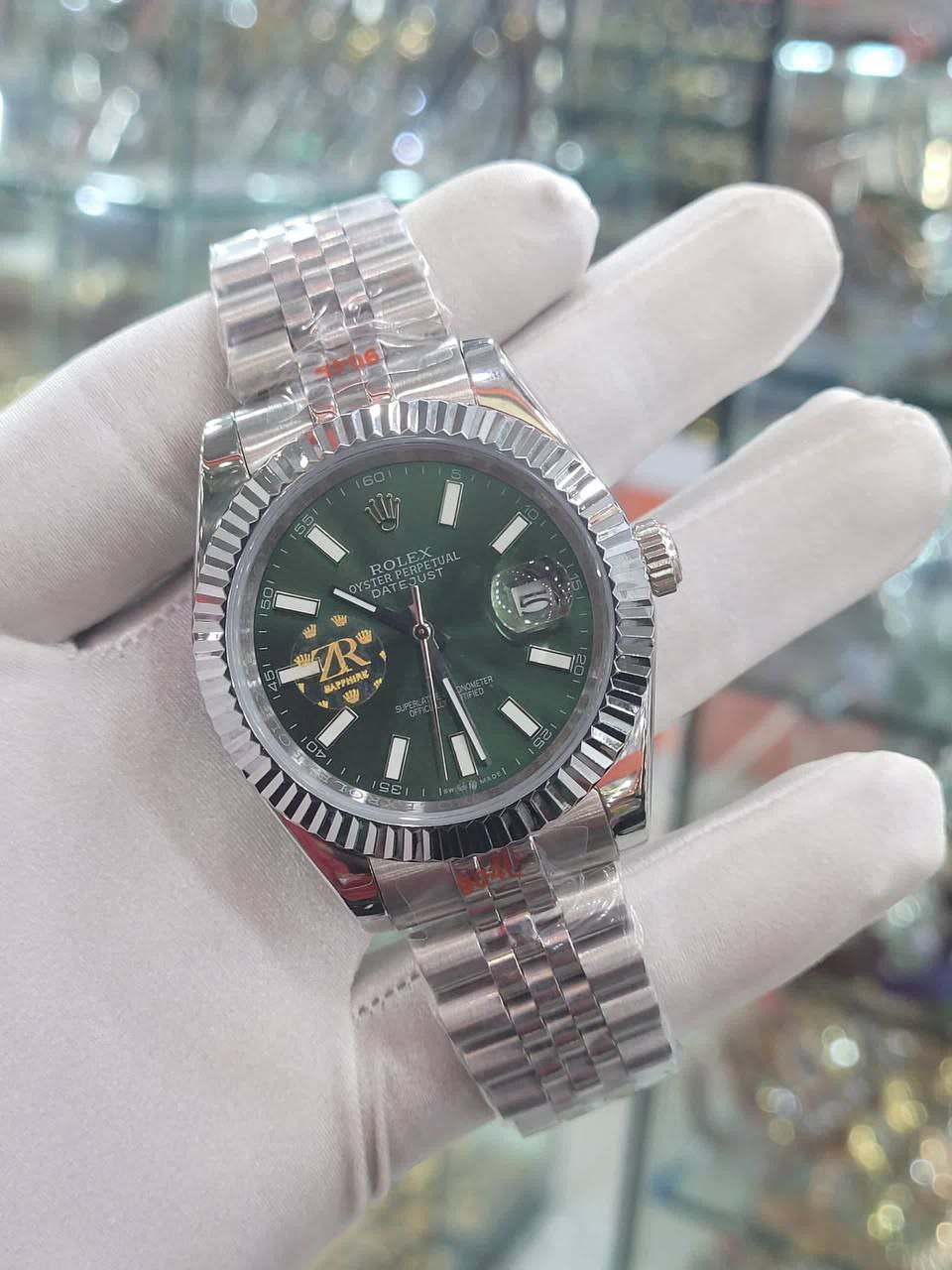F. Silver Chain Green Face